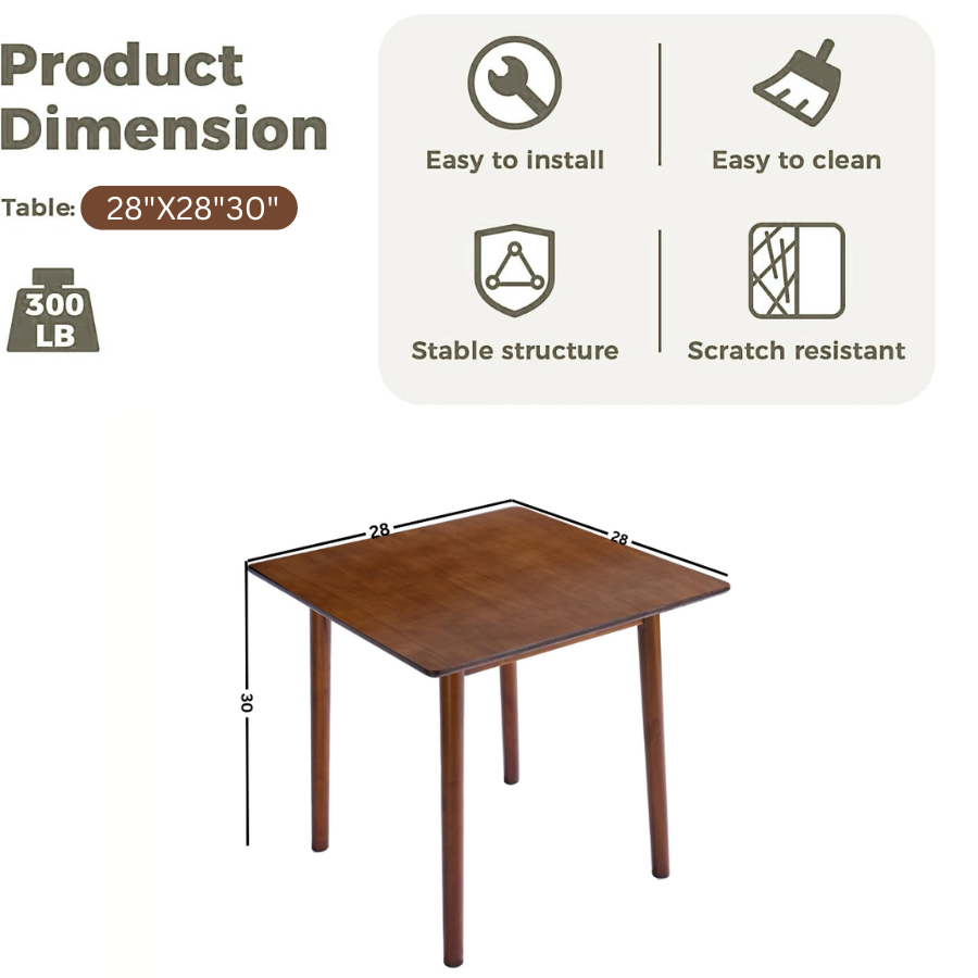 Carpentray 28" Solid Wood Dining Table, Modern Small Dining Table