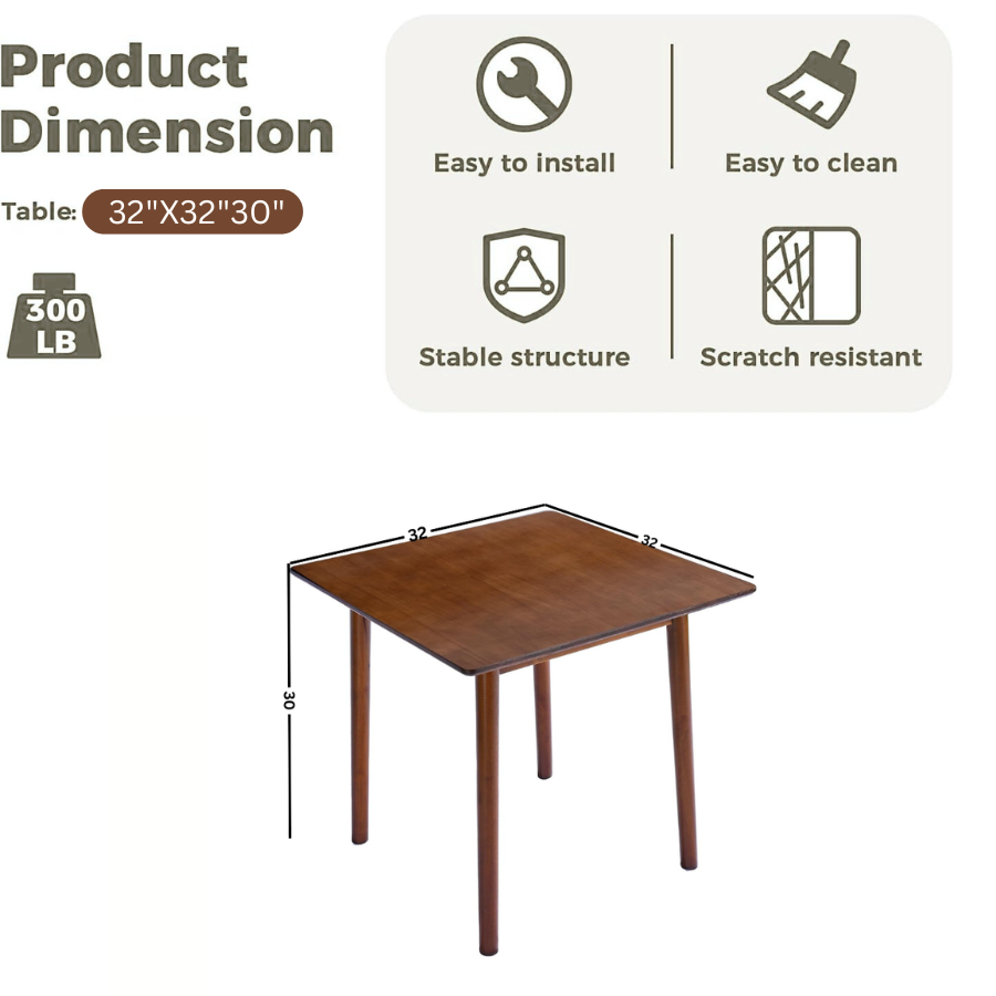 Carpentray 32" Solid Wood Dining Table, Modern Small Dining Table
