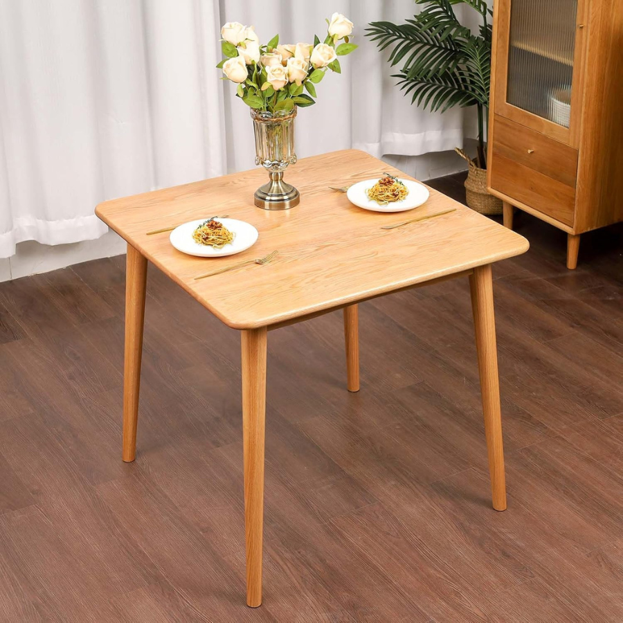 Carpentray Dining Table, Square Small Solid Wood Kitchen Tables for 2, Mid Century Modern Dining Room Table, 28" x 28" x 30" (Natural)