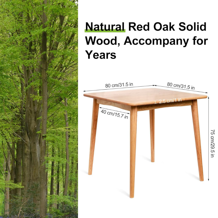 Carpentray Dining Table, Square Small Solid Wood Kitchen Tables for 2, Mid Century Modern Dining Room Table, 28" x 28" x 30" (Natural)