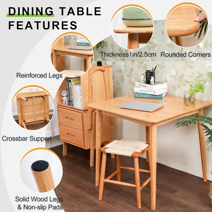 Carpentray Dining Table, Square Small Solid Wood Kitchen Tables for 2, Mid Century Modern Dining Room Table, 28" x 28" x 30" (Natural)
