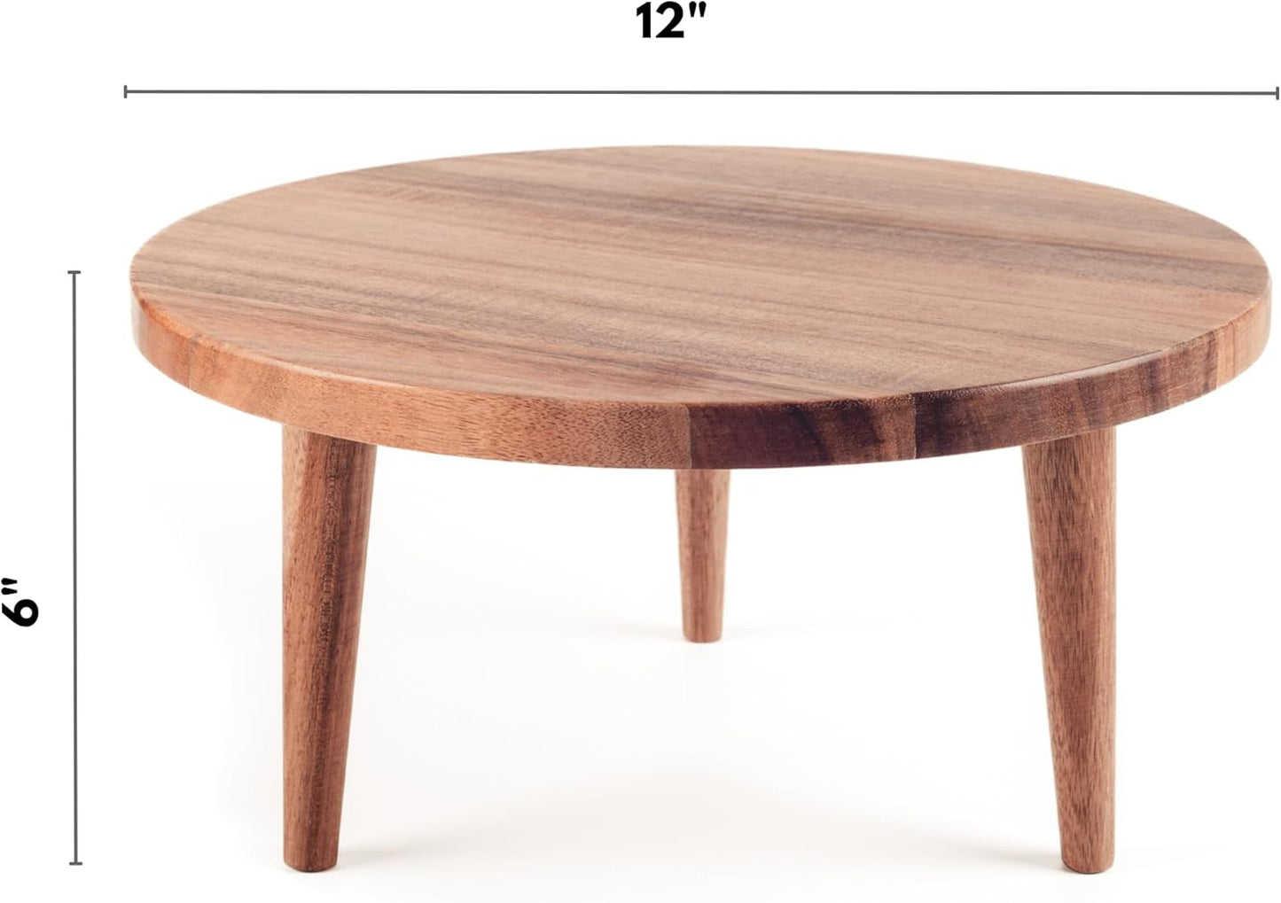 Carpentray Wooden Round Footed Serving Board - Pedestal Riser Cake Stand with Removable Legs - Charcuterie Tray Cheese Bread Fruit Vegetable Platters - Plant Holder Set 12 X 6 inches
