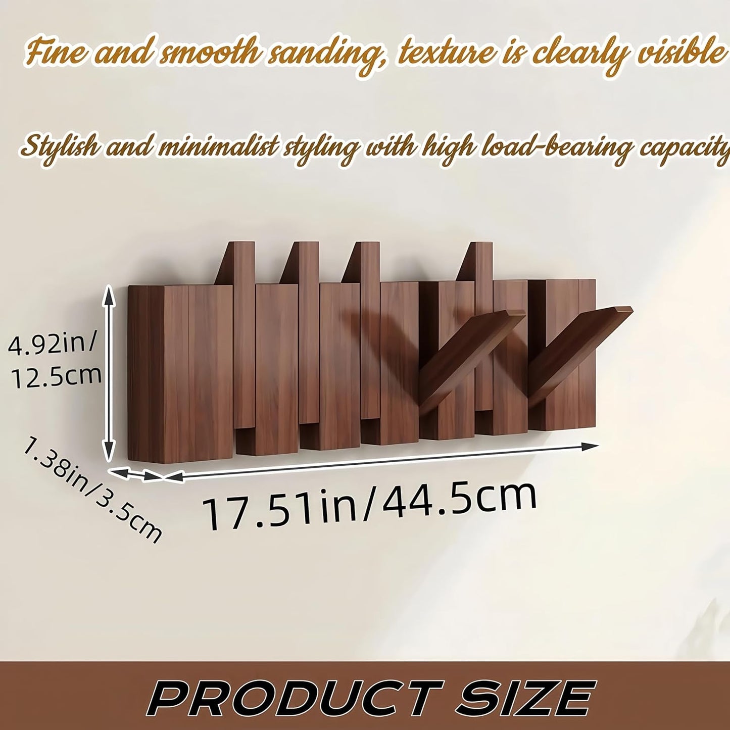 Wooden Coat Hooks with 6 Hooks, Wall Mounted Coat Rack Hanger, Heavy Duty Flip Down Wall Hook Rack for Hanging Coats Keys Hats Robe Towels Plants Bags