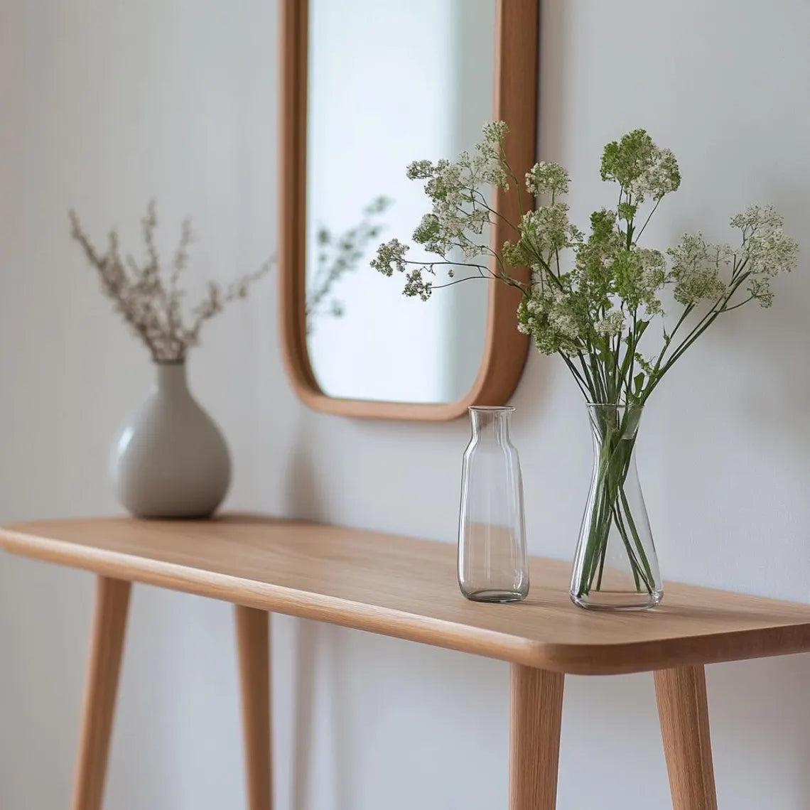 Carpentray 80cm Long Beech Wood Console Table, Handmade Wooden Entry Table, Narrow Table