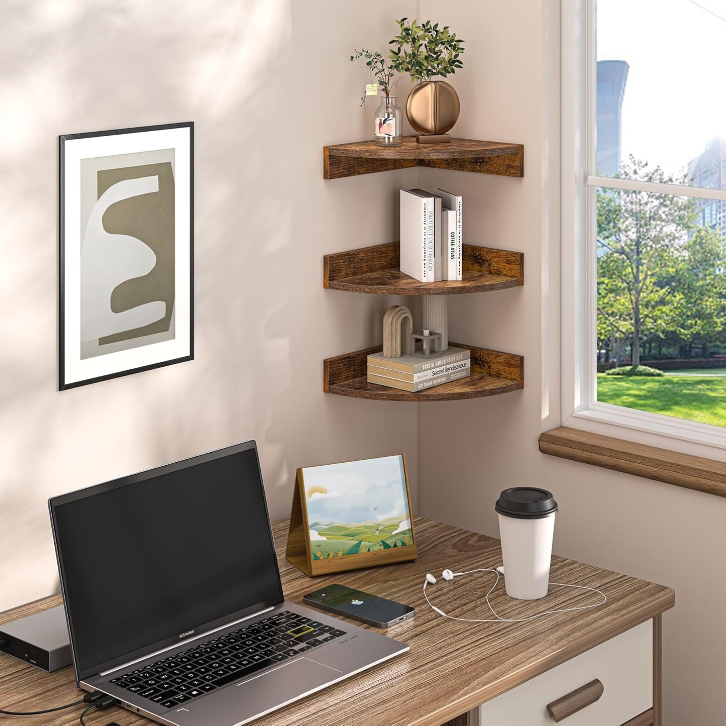 Carpentray Corner Shelf Wall Mount, Wood Floating Corner Shelves