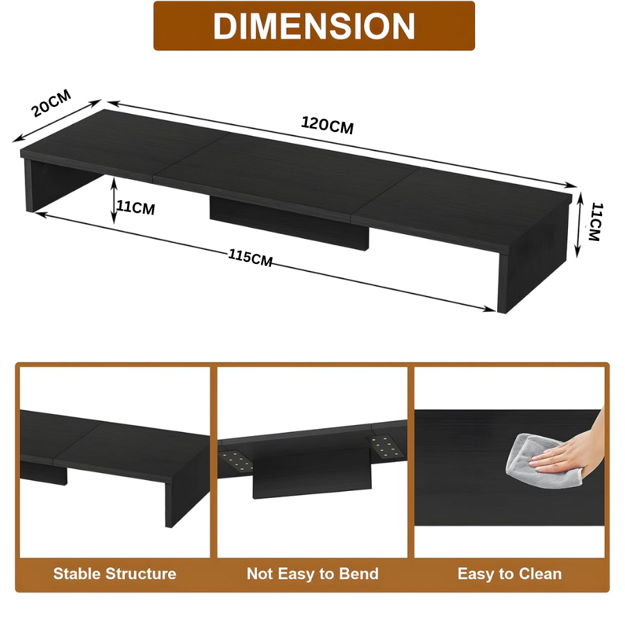 Carpentray 120cm Long Dual Monitor Stand Riser (Black)