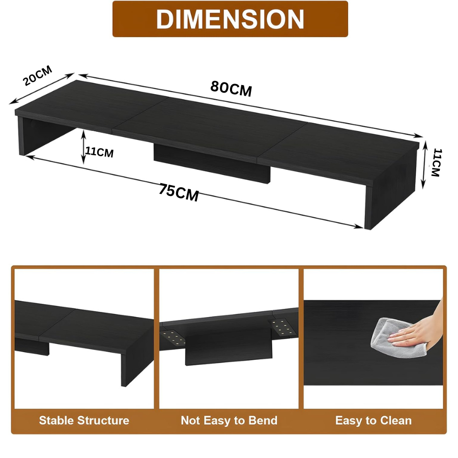 Carpentray 80cm Long Dual Monitor Stand Riser (Black)