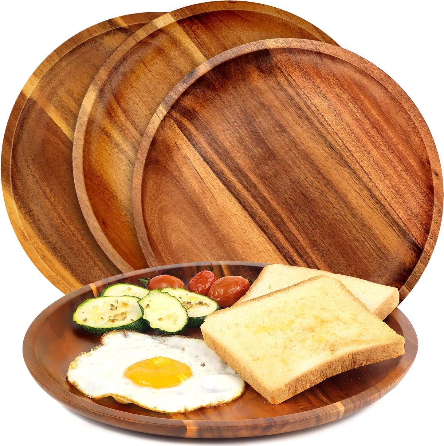 Carpentray Wooden plates (set of 4-11inch) Dinner Plates, Acacia Round Wood Plates