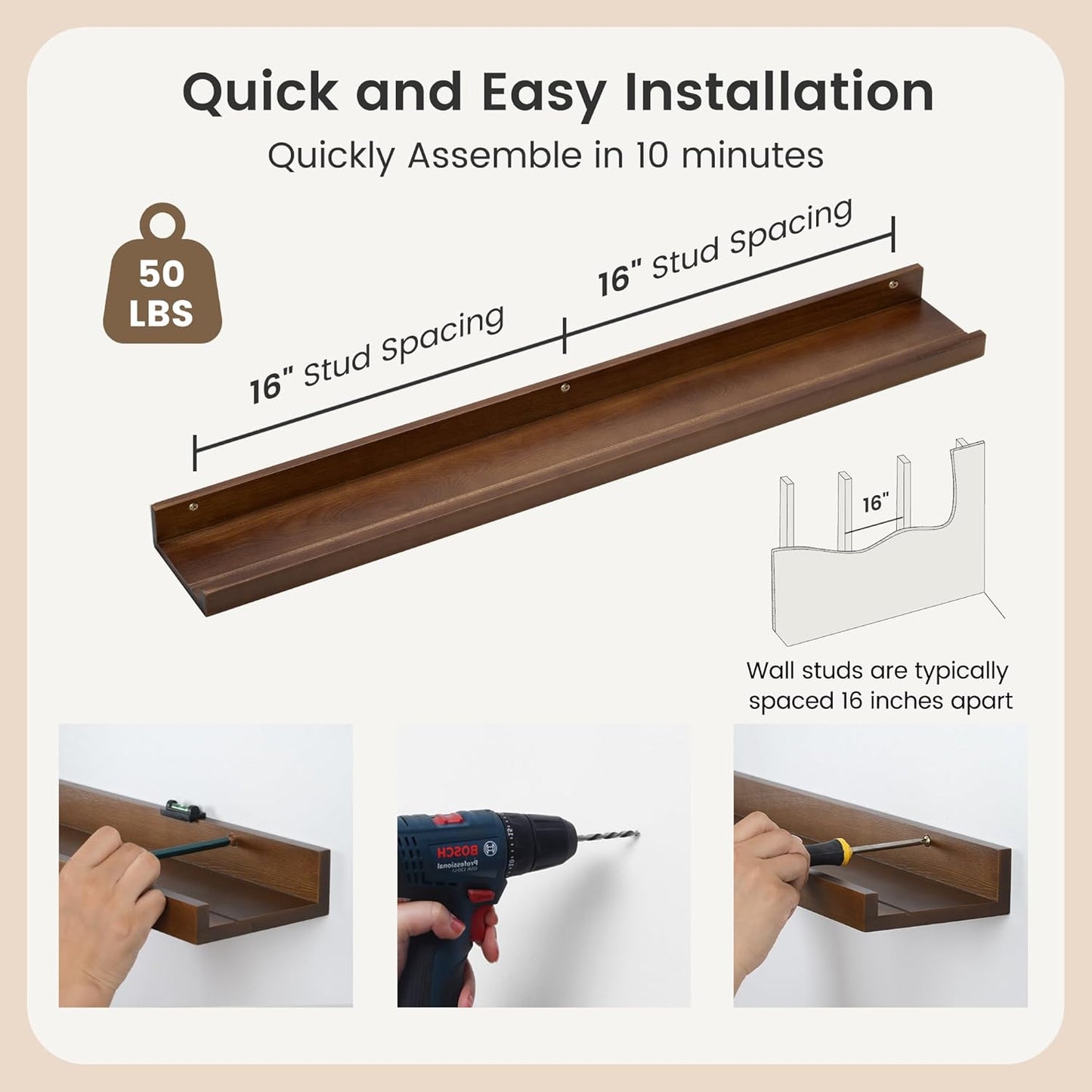Carpentray wooden wall shelf