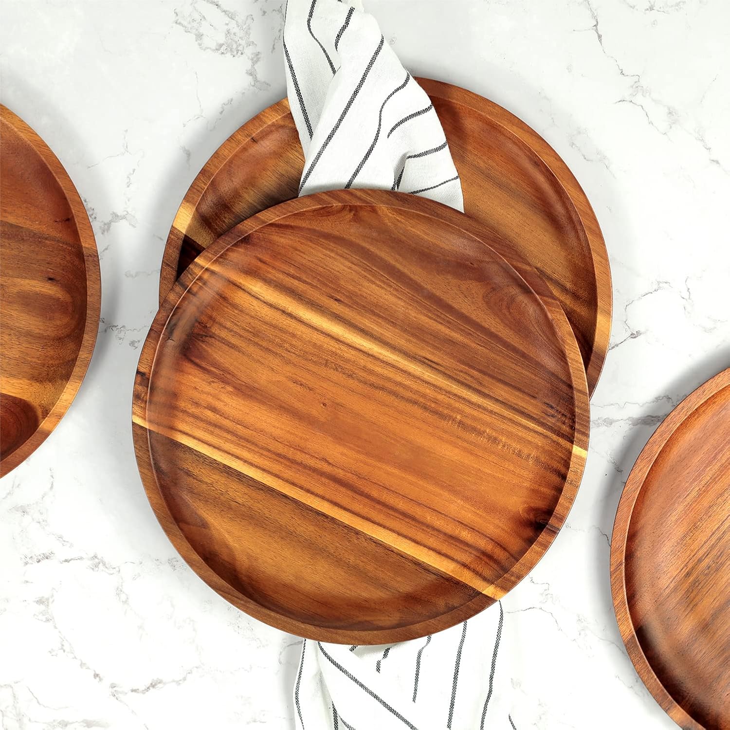 carpentray wooden plates (set of 4-11inch) dinner plates, acacia round wood plates