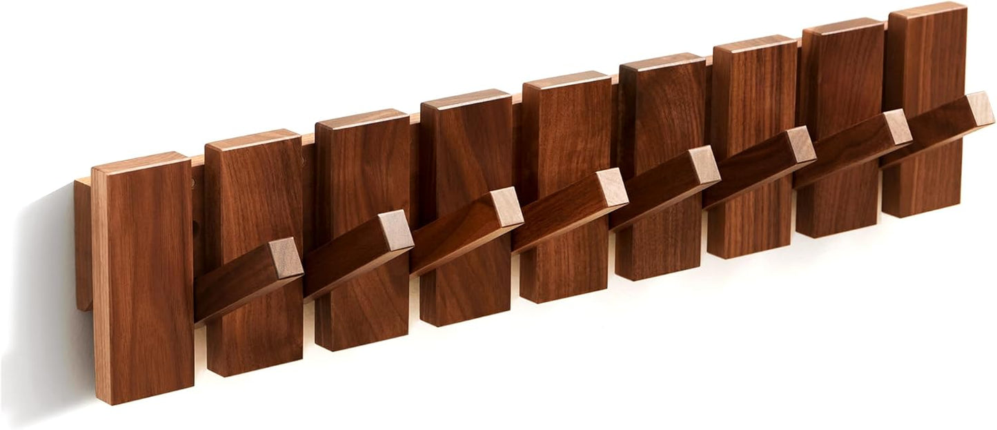 Carpentray Wood Coat Rack Wall Mount, Coat Hooks Hanger Wall Mounted, Heavy Duty Wall Coat Rack with 8 Hooks for Hanging Coats/Keys/Hats/Robe&Towels/Plants/Bags, Walnut