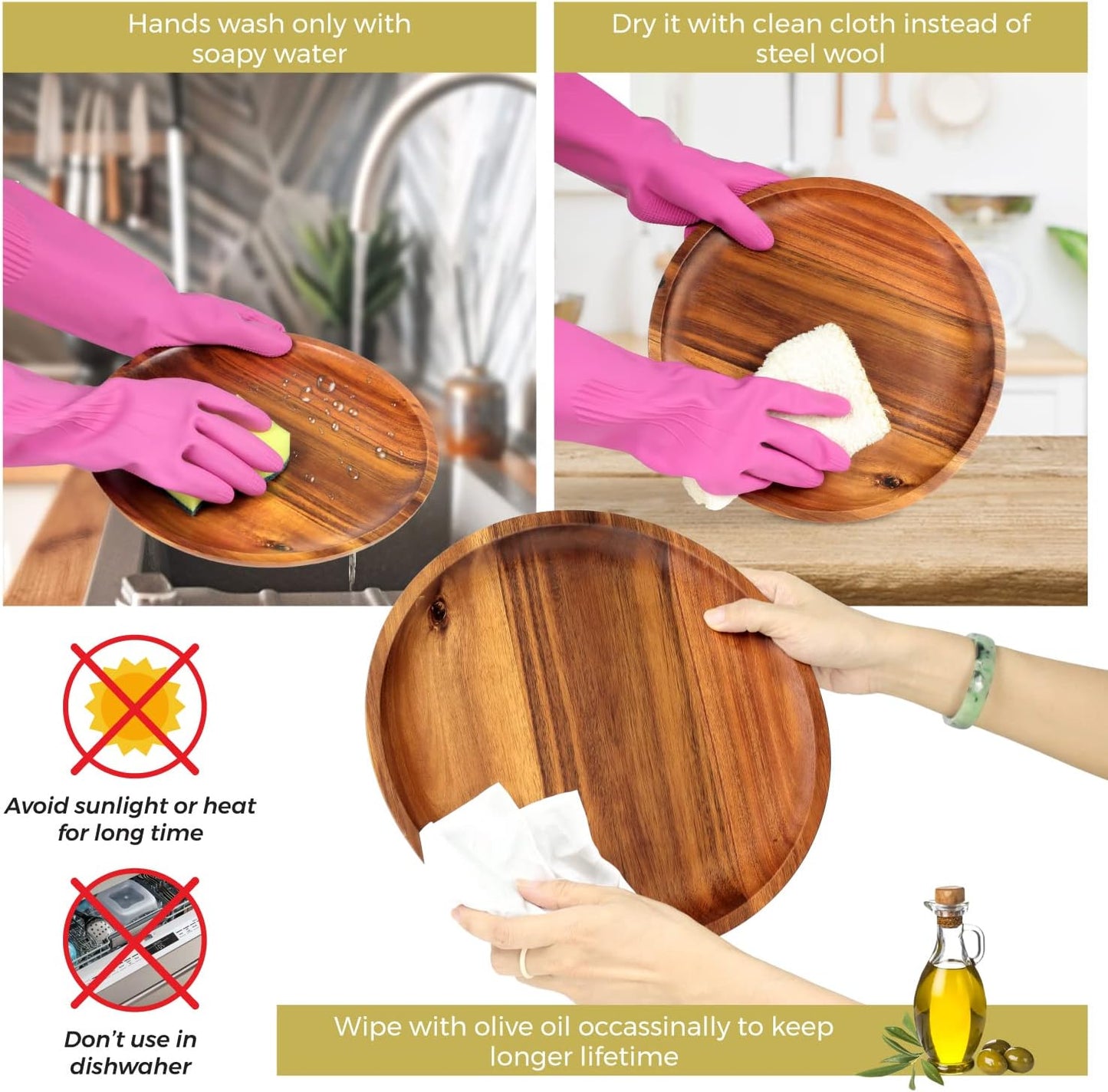 Carpentray Wooden plates (set of 4-11inch) Dinner Plates, Acacia Round Wood Plates