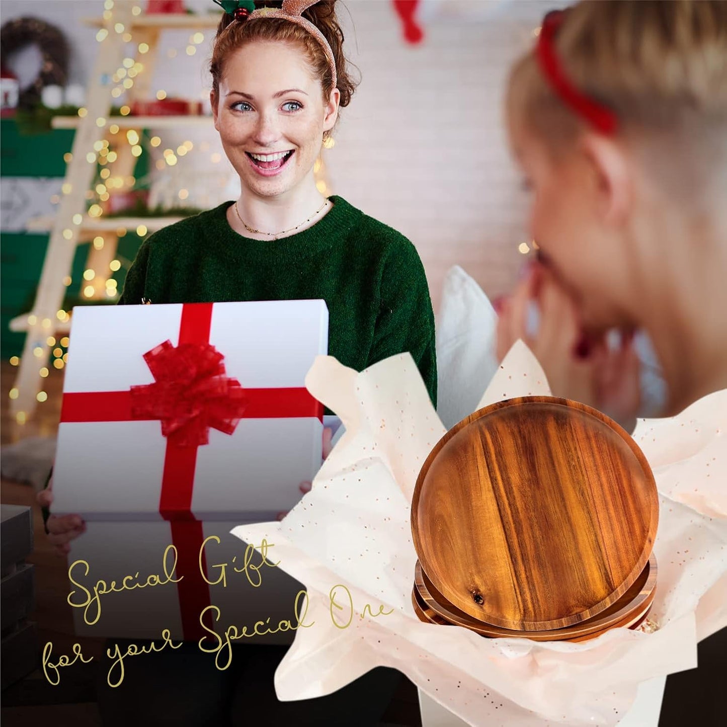 Carpentray Wooden plates (set of 4-11inch) Dinner Plates, Acacia Round Wood Plates