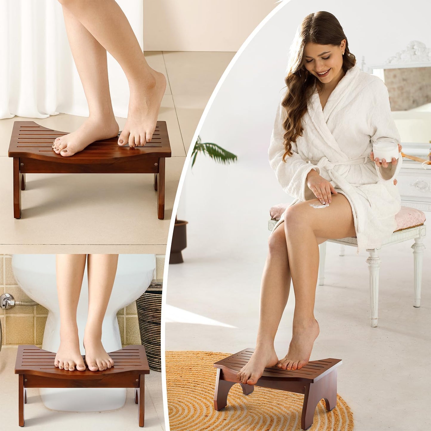 Carpentray Wooden Toilet Stool for Bathroom Adults - 7.2" Squatting Toilet Stool for Kids - Pooping Stool Squat with Anti Slip Layer - Bathroom Stools for Sitting/Travel (Acacia Wood)