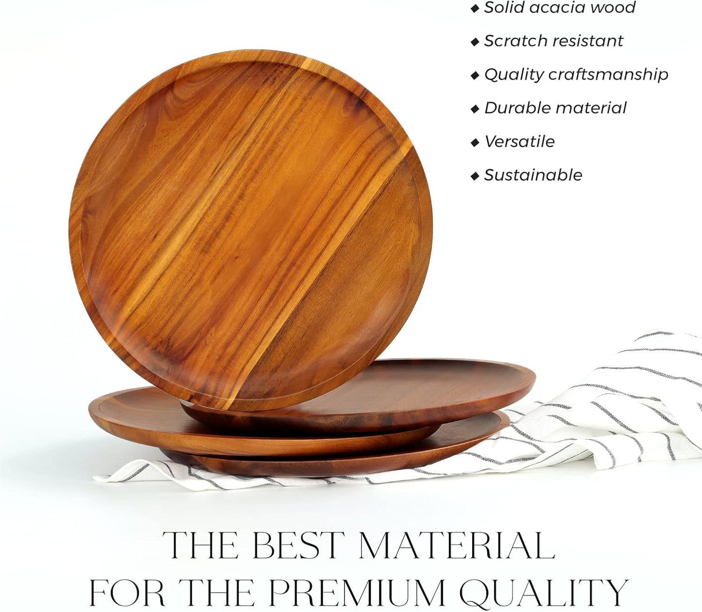 Carpentray Wooden plates (set of 4-11inch) Dinner Plates, Acacia Round Wood Plates