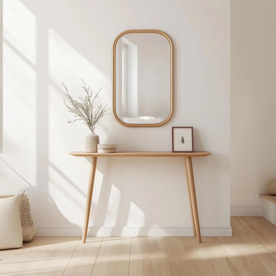 Carpentray 120cm Long Beech Wood Console Table, Handmade Wooden Entry Table, Narrow Table