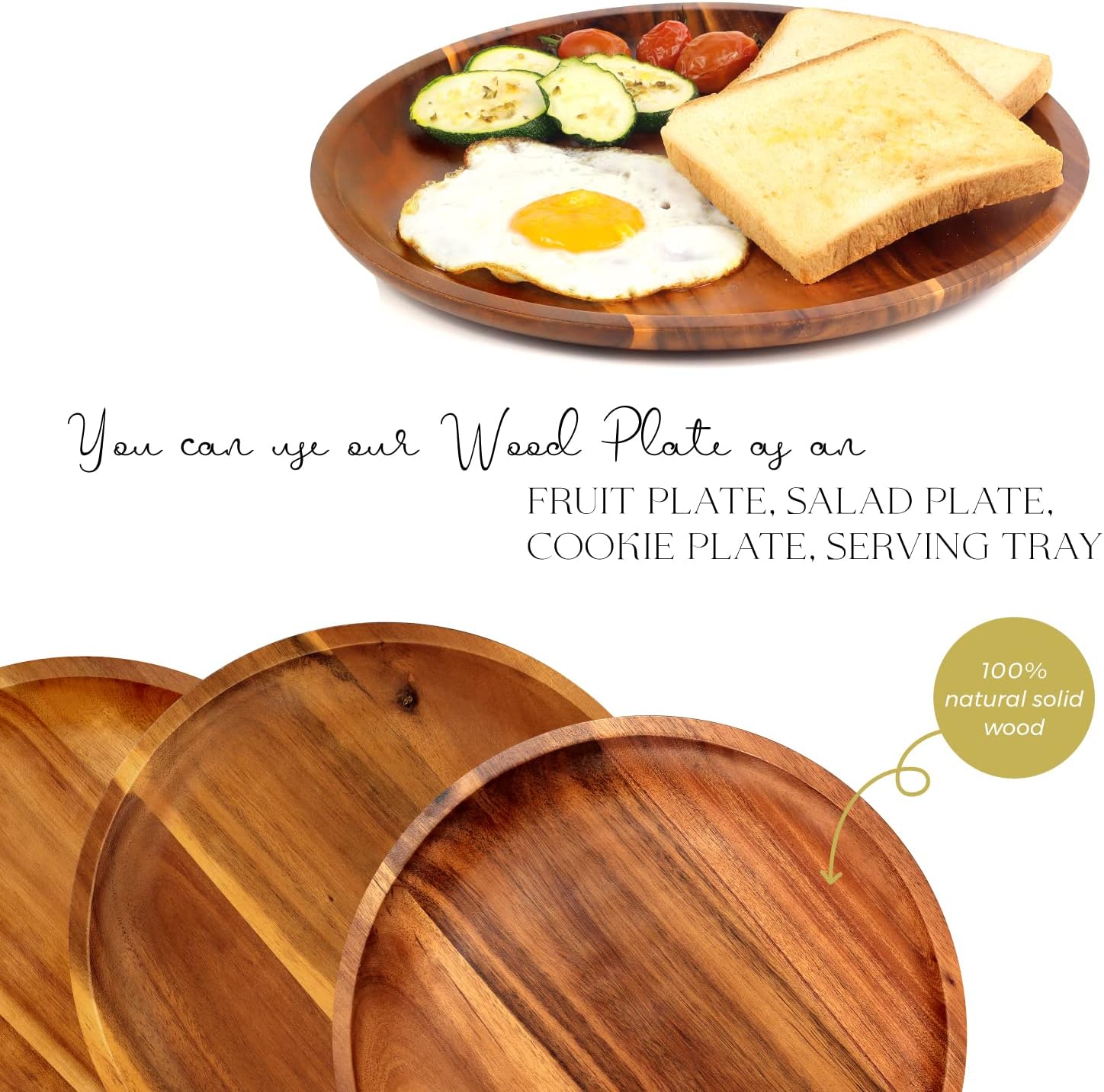carpentray wooden plates (set of 4-11inch) dinner plates, acacia round wood plates