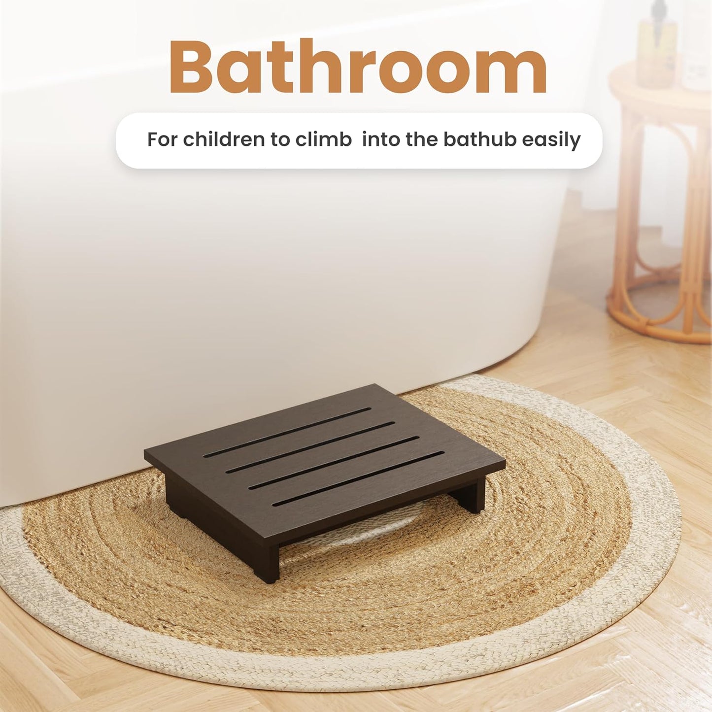 Carpentray 3.5" Wooden Step Stool for Adults (No Assemble Required)- 500 Lbs One Step Stools for High Bed Riser - Small Stepping Stool for Elderly, Seniors, Kid/Bathroom, Bed, Kitchen (Black)