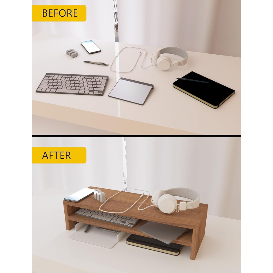 Carpentray 66Cm Wooden Dual Shelf Monitor Stand