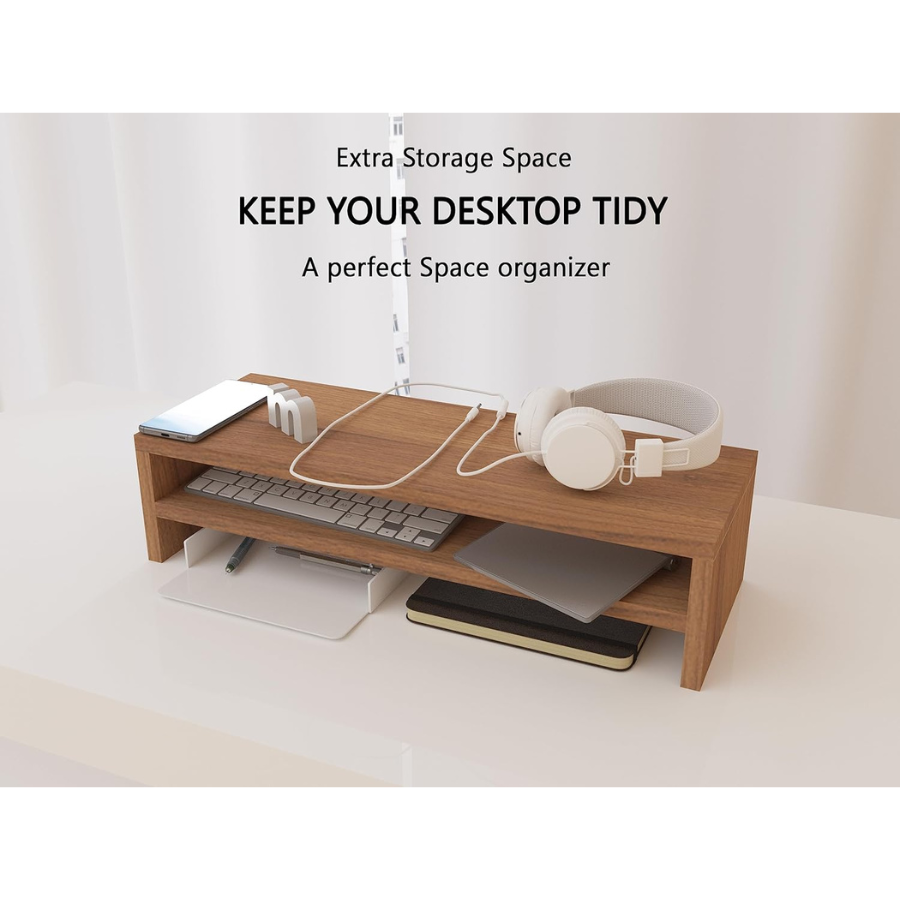 Carpentray 80Cm Wooden Dual Shelf Monitor Stand