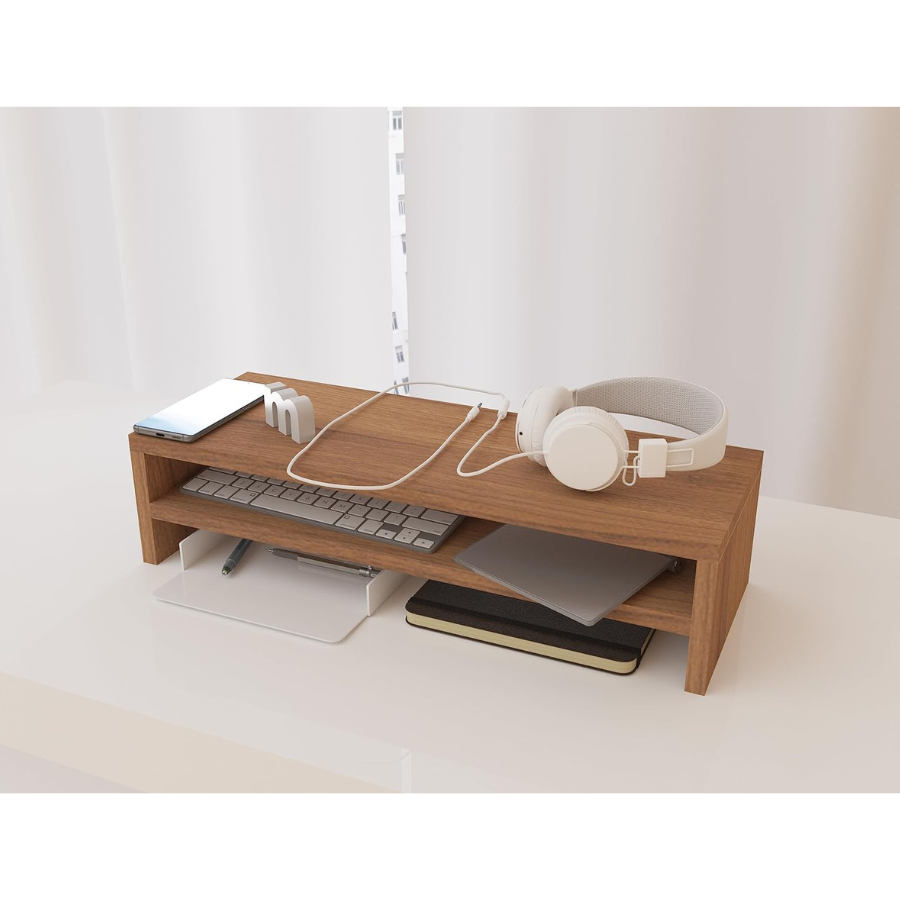Carpentray 120Cm Wooden Dual Shelf Monitor Stand