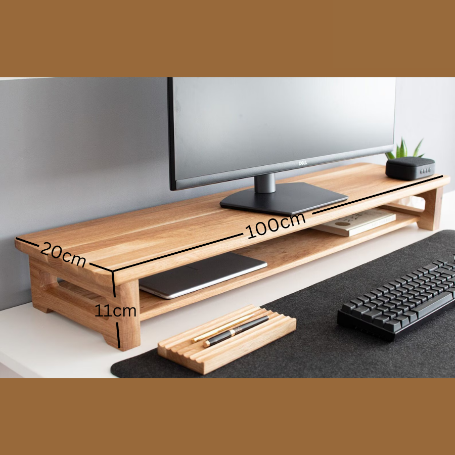 Carpentray 100cm Long Dual Shelf Solid Sheesham Wooden Monitor Riser