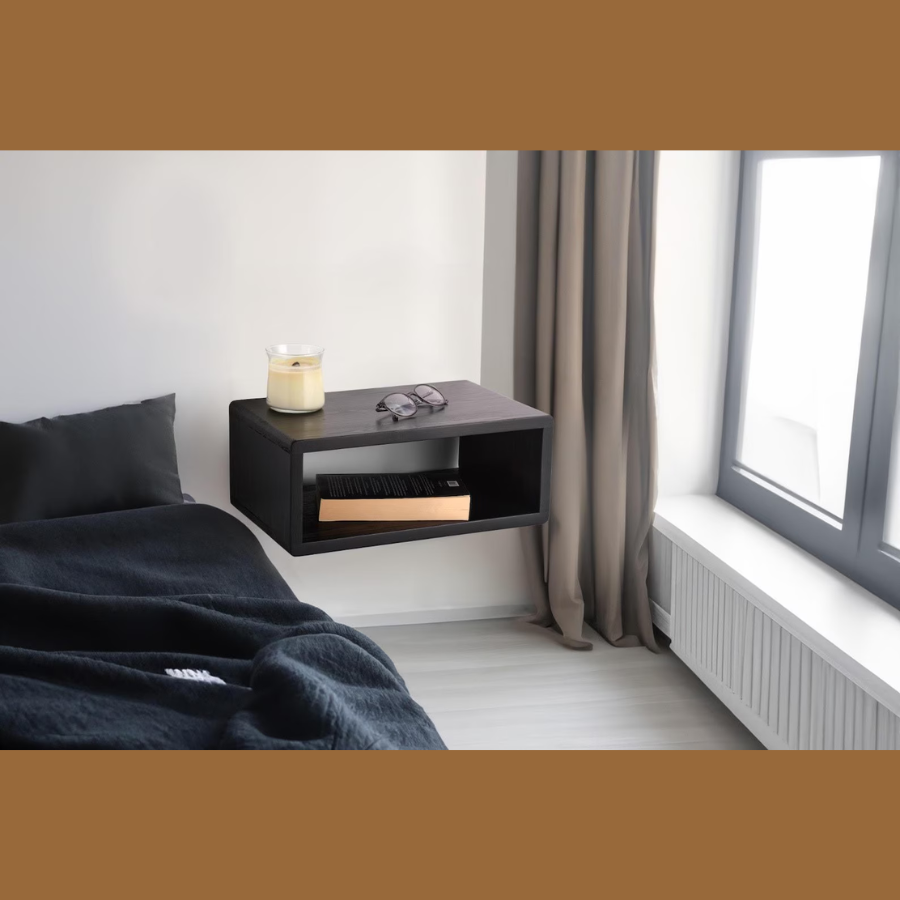 Carpentray Wooden Black Wall Bedside Table