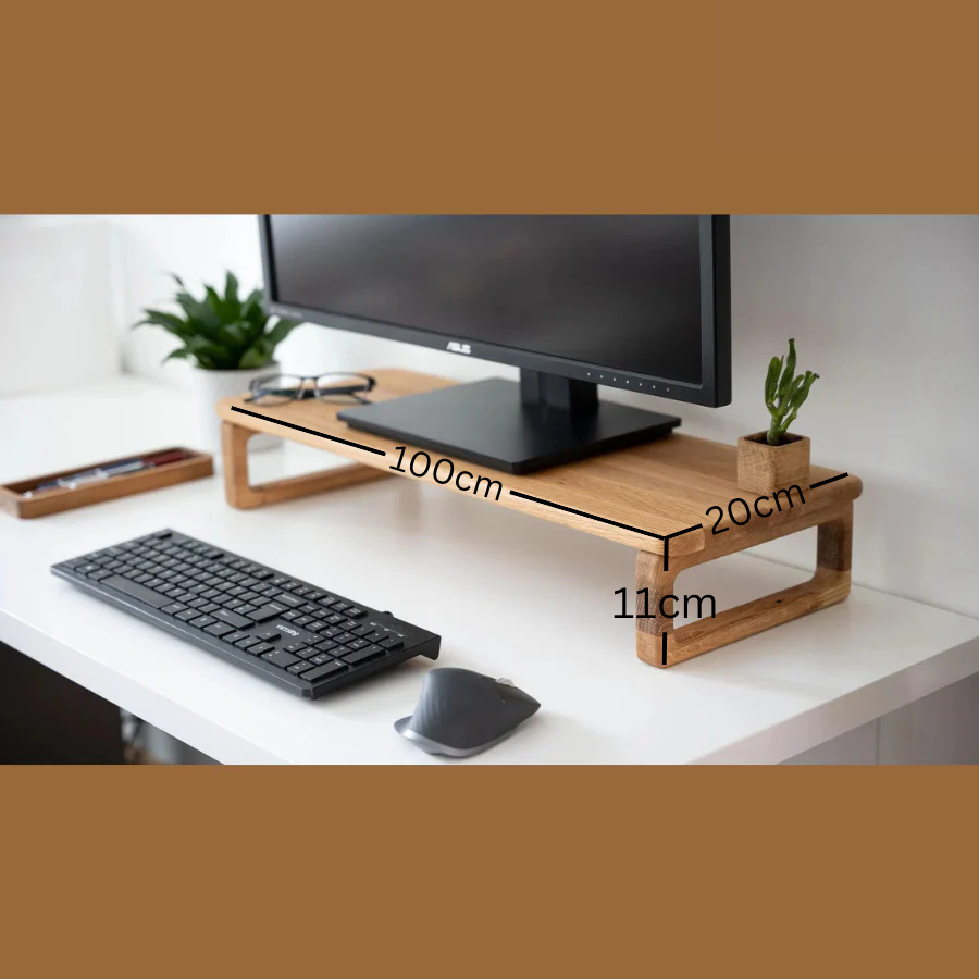 Carpentray 100cm Long Wooden Classic Monitor Riser Teak Brown Finished