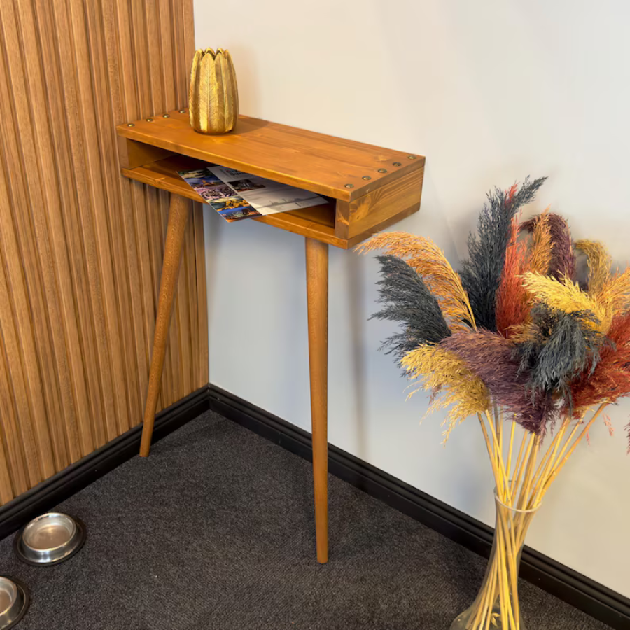 Carpentray 80cm Long Dual Shelf Console Table (Teak Finished)