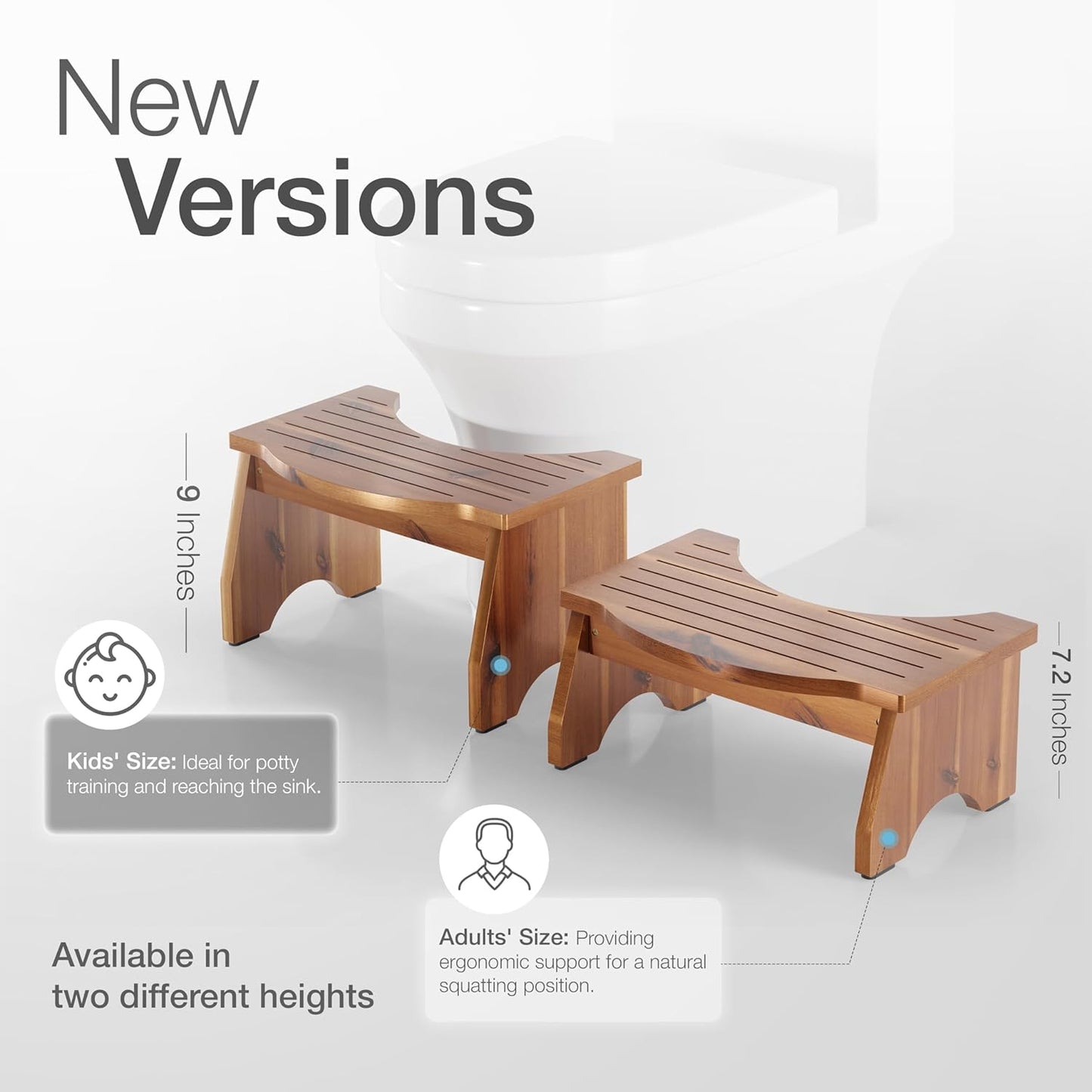 Carpentray Acacia Poop Stool for Bathroom Adults - Squatting Toilet Stool for Kids - Pooping Stool Squat with Anti Slip Layer - Bathroom Stools for Sitting/Travel (Acacia Wood 9 Inch Height)