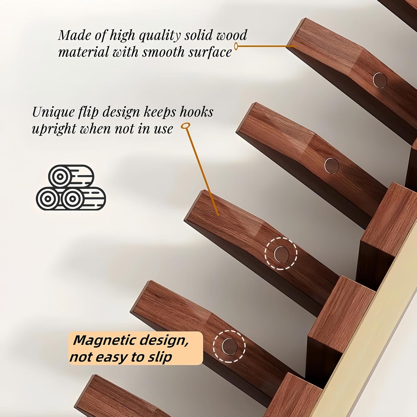 Wooden Coat Hooks with 6 Hooks, Wall Mounted Coat Rack Hanger, Heavy Duty Flip Down Wall Hook Rack for Hanging Coats Keys Hats Robe Towels Plants Bags