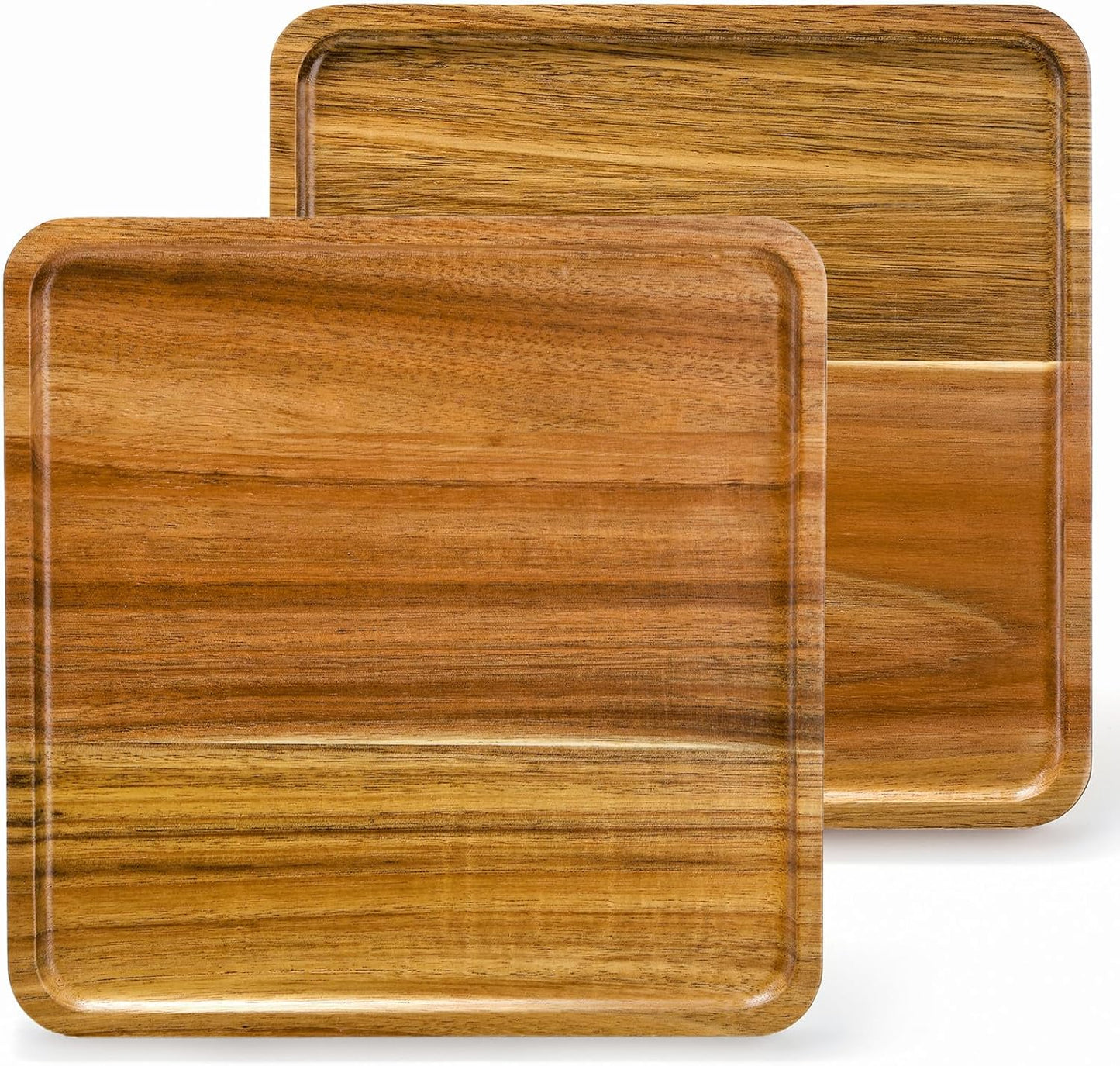 Carpentray 2 Pack Acacia Wood Square Serving Tray, 10 Inch Square Wood Serving Platter