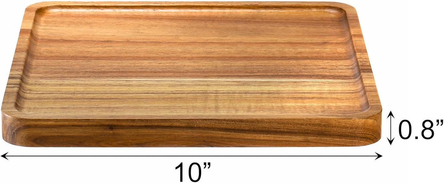 Carpentray 2 Pack Acacia Wood Square Serving Tray, 10 Inch Square Wood Serving Platter
