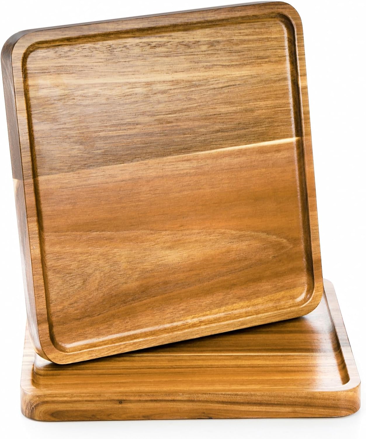 Carpentray 2 Pack Acacia Wood Square Serving Tray, 10 Inch Square Wood Serving Platter