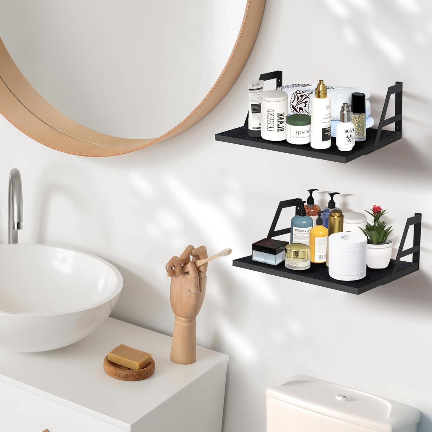 Carpentray Set of 2 Deep Floating Shelves Wall Decor Shelving (Black)
