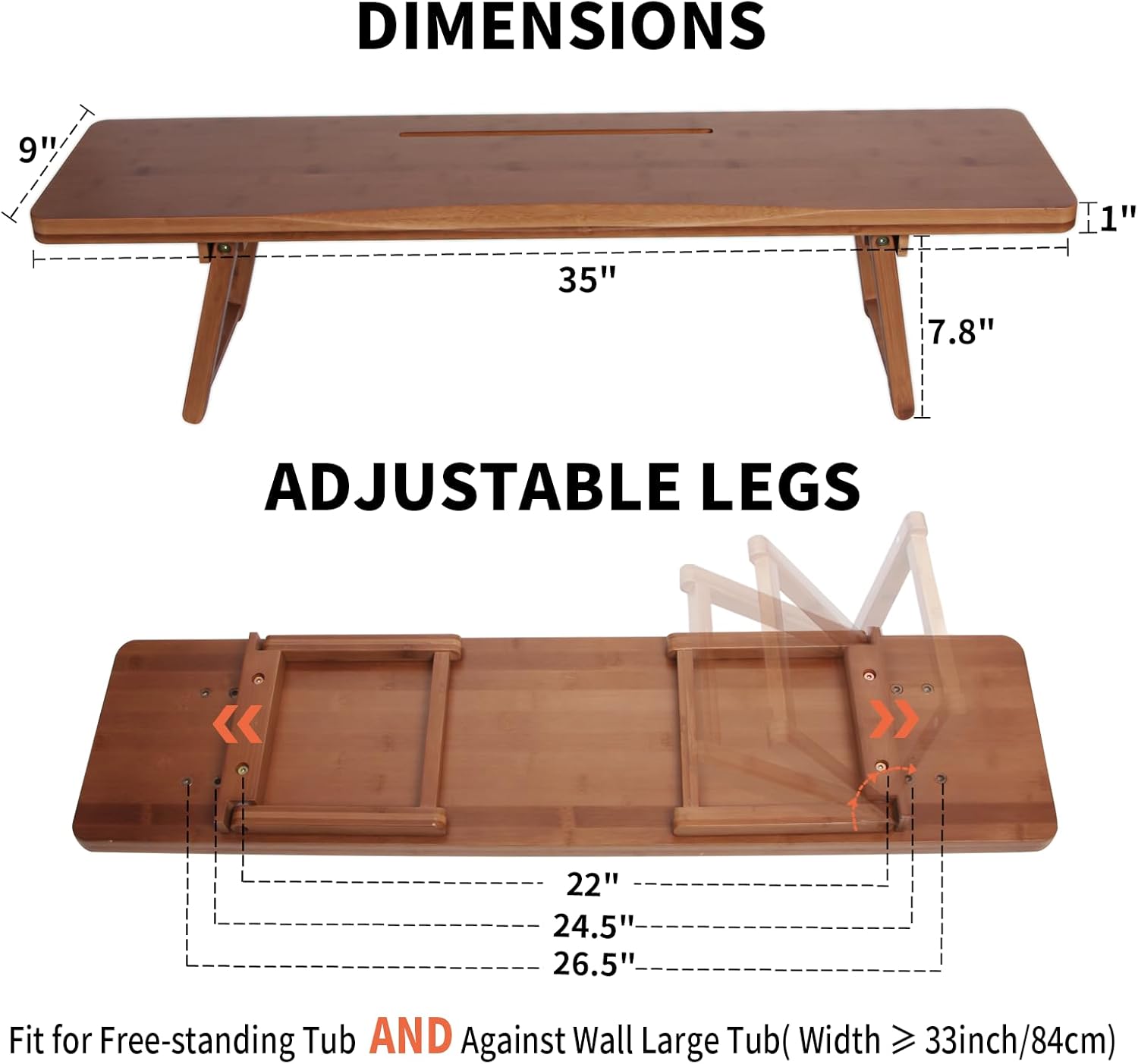 carpentray versatile bathtub tray with adjustable and foldable legs