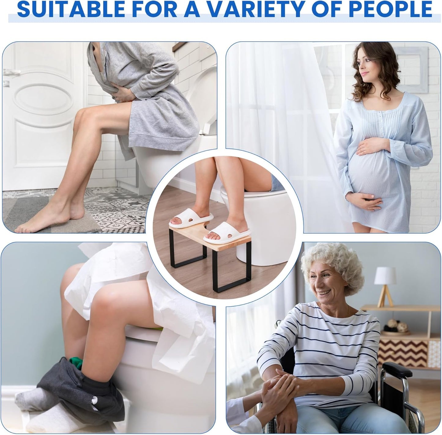 Carpentray Squatting Toilet Stool, Wood Bathroom Poop Stool for Adults, Portable Wooden with Metal Potty Stool Anti-Slip,Adults and Elders