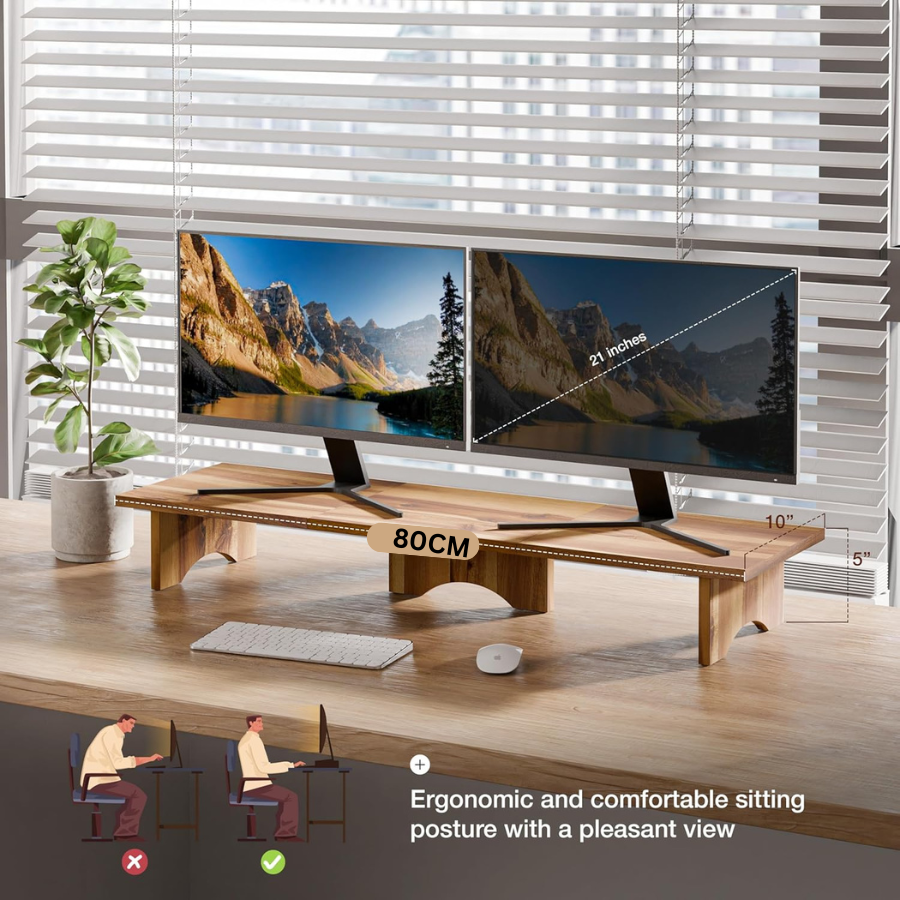 carpentray 80cm Wooden Computer Long Monitor Stand, Monitor Riser Desk Shelf Desktop Legs Stand TV Laptop Riser with Keyboard Storage Desk (100 cm Long)