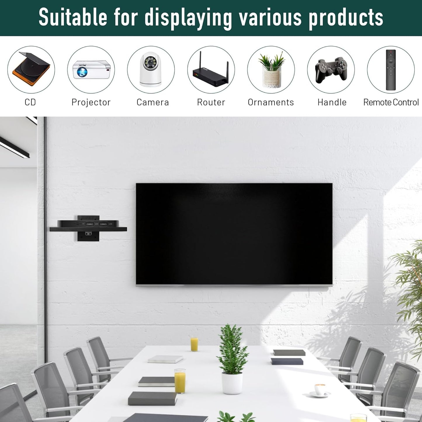 Carpentray Floating Projector Wall Mount TV Shelf (Black)