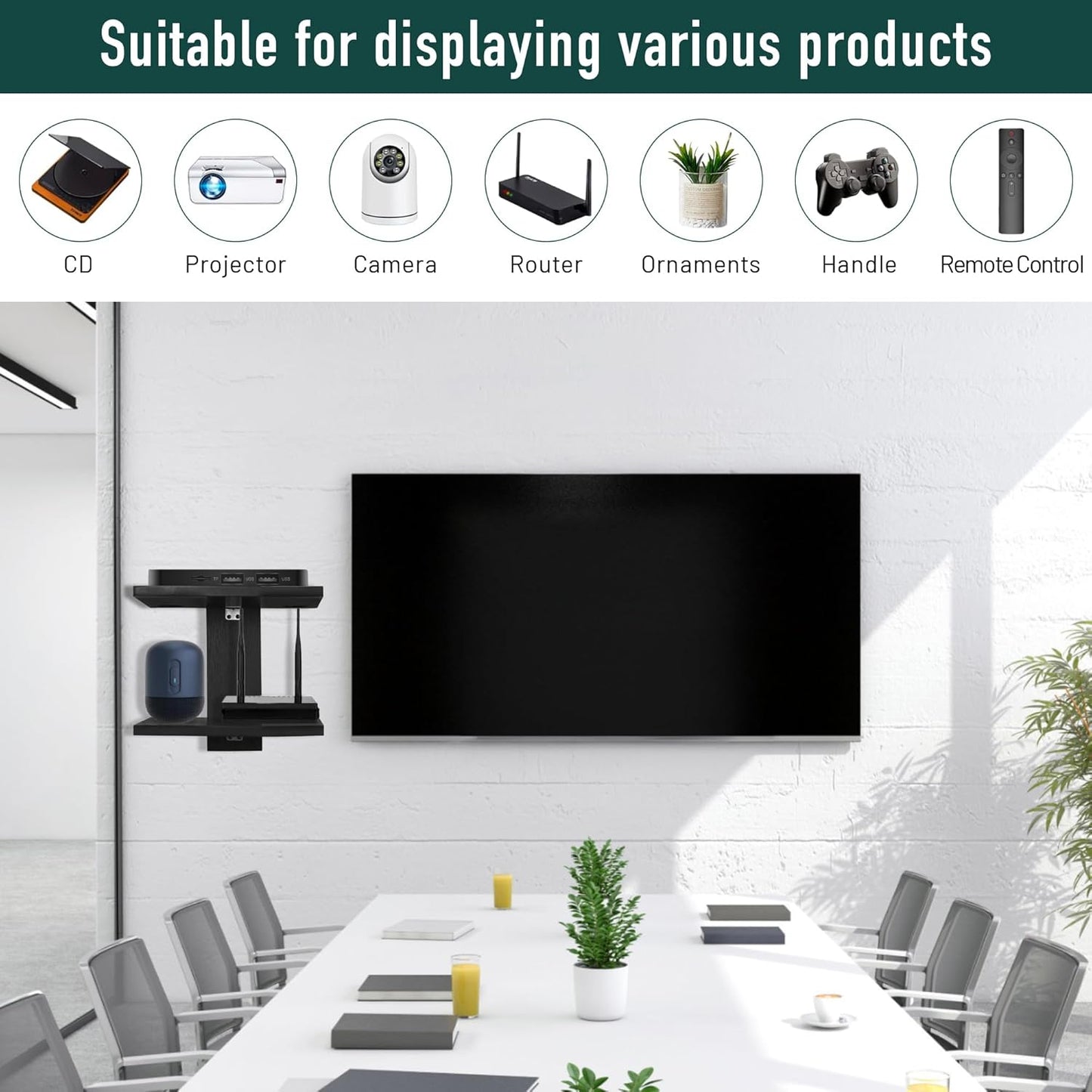 Carpentray Dual Shelf Floating Projector Wall Mount TV Shelf (Black)