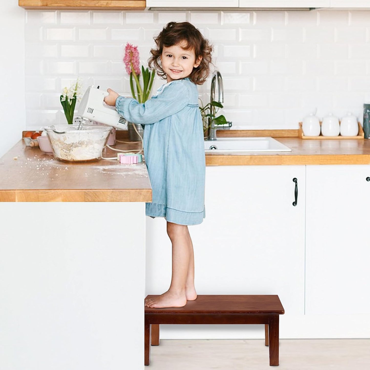 Carpentray Wooden Step Stool (Walnut Brown)