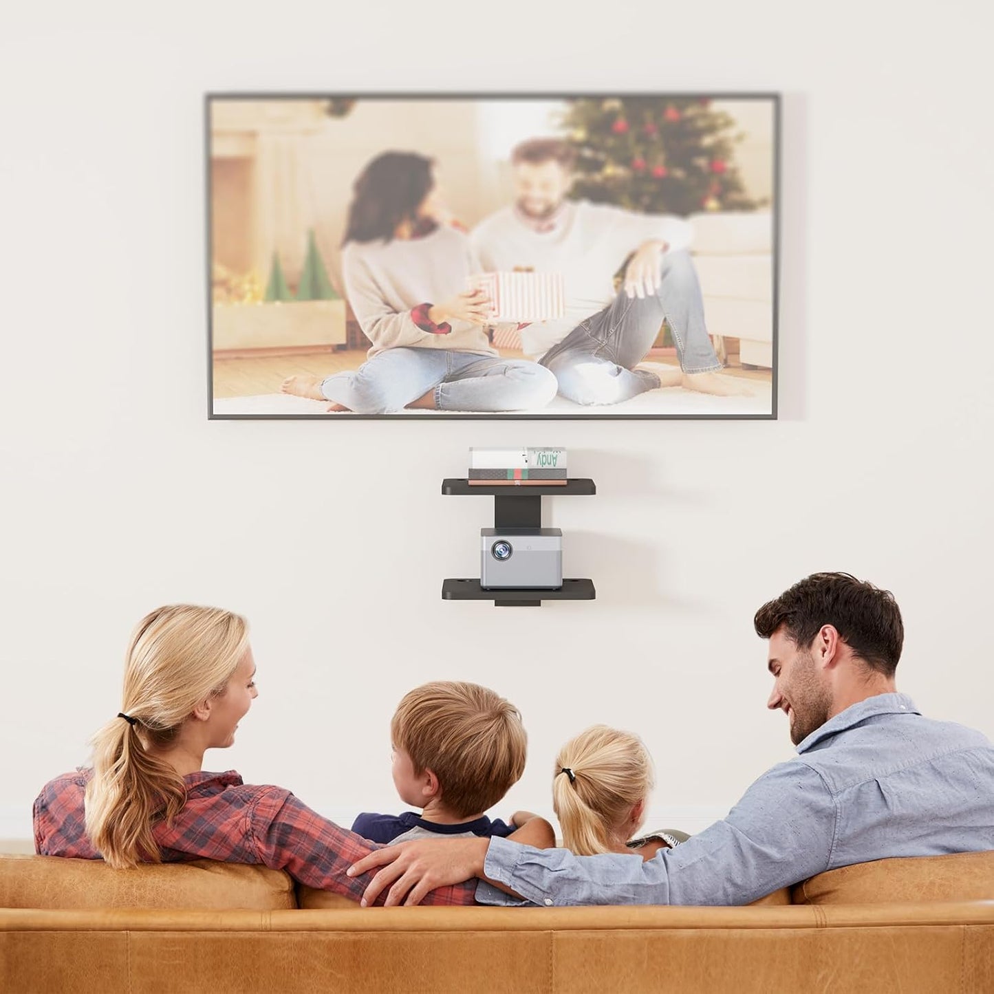 Carpentray Wooden Floating Dual Shelf Projector Stand (Black)