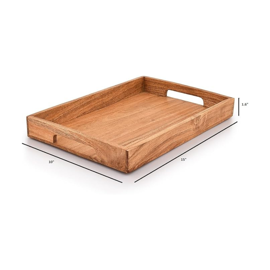 Carpentray Acacia Wood Serving Tray Wooden Serving Tray, 15" x 10" x 1.6"