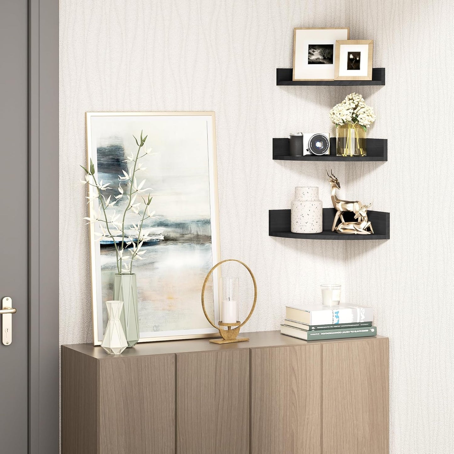 Carpentray Black Corner Shelf Wall Mount, Set of 3