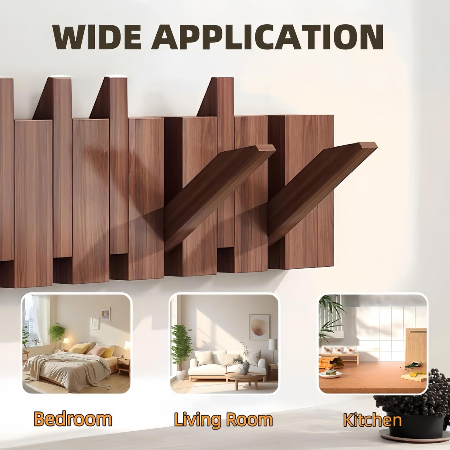 Wooden Coat Hooks with 6 Hooks, Wall Mounted Coat Rack Hanger, Heavy Duty Flip Down Wall Hook Rack for Hanging Coats Keys Hats Robe Towels Plants Bags