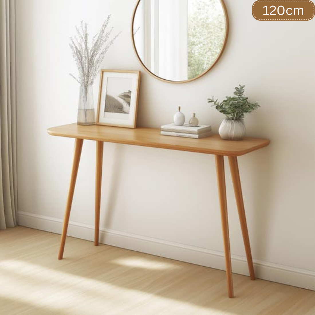 Carpentray 120cm Long Beech Wood Console Table, Handmade Wooden Entry Table, Narrow Table