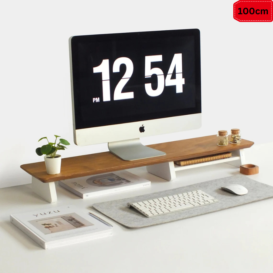 Carpentray 100cm Long Wooden Monitor Stand: Elegant Wooden Shelf Riser for Your Computer, Perfect Desk Accessory for Home Office Decor and Organization