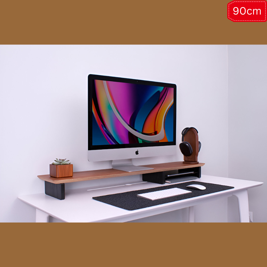 Carpentray 90Cm Wooden Monitor Stand with Storage Organizer for Desk with Wire Hole, Tables, Office, Home, Studio, Study Table | Monitor Stand Riser