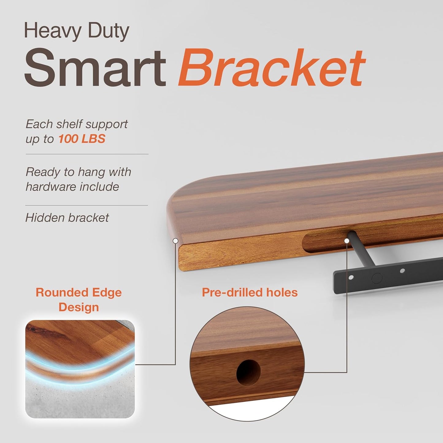 Carpentray 36 inch Long Wood Floating Shelves Wall Mounted (Round Edge)