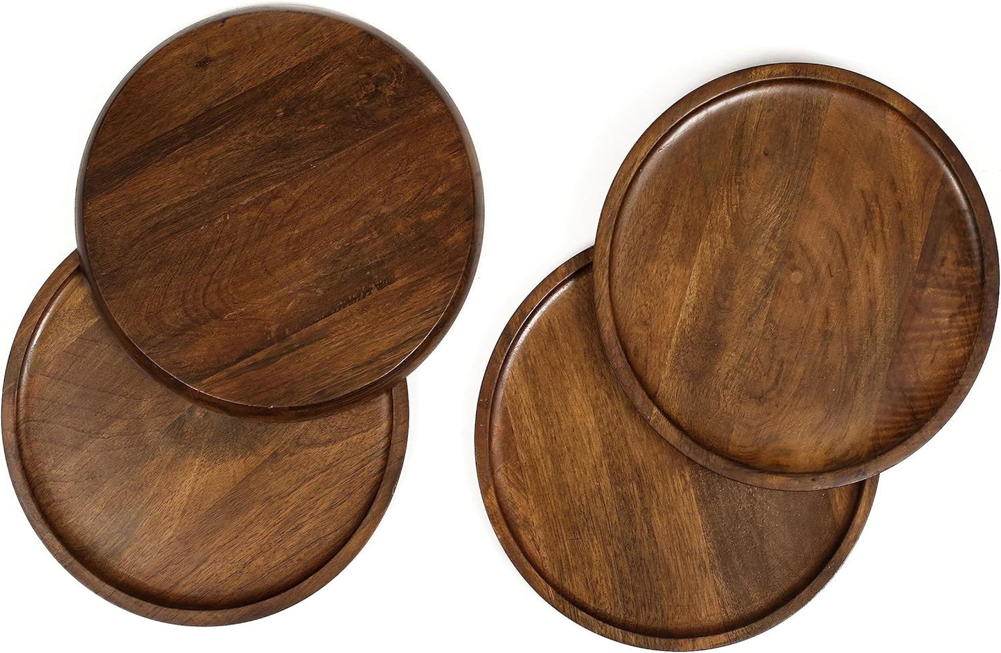 Wood Appetizer Plate, Wood Appetizer Plate Sets, Wood Chargers for Dinner Plates, Wood Placemats, Chargers for Dinner Plates, 11 Inch Wood Appetizer Plate - 4 Pack - Walnut Brown